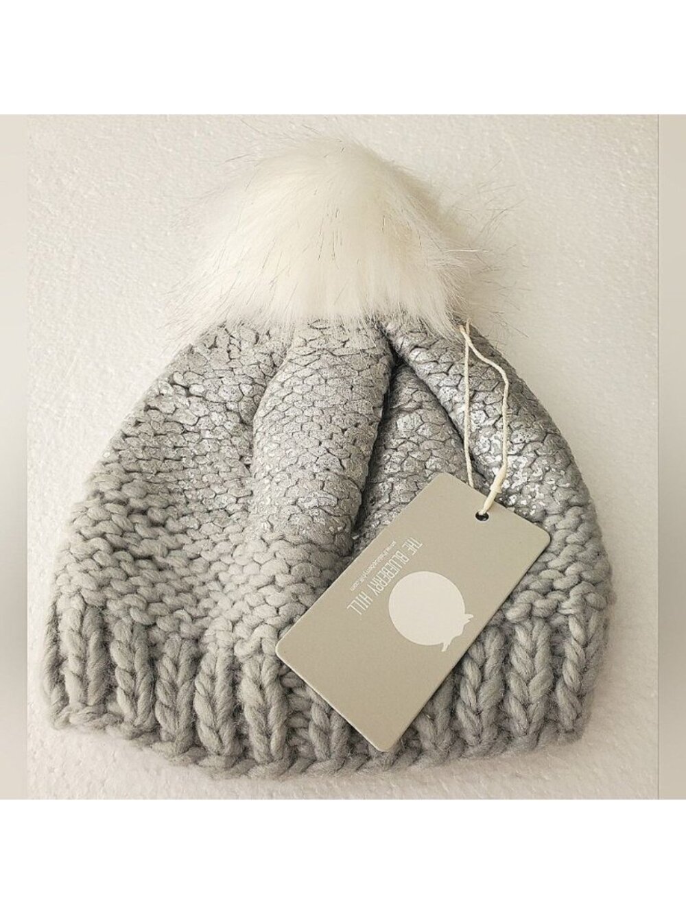 The Blueberry Hill Baby Knit Beanie Pompom Metallic NEW Tags